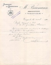 1920 FABRIQUE DE BONNETERIE M BAUMANN A TROYES - M. MAYOL A ROANNE