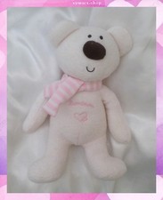 Doudou Peluche Ours Rose Echarpe Rayures Blanc Broderie Coeur Jemini Luminou