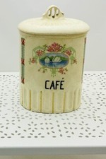 ancien pot à café vintage ivoire décors fleurs cygnes et dorure 17 x 9 cm env