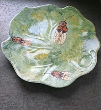 Assiette Feuille Porcelaine Limoges Tharaud Peint Main Décor Abeille Signée RARE