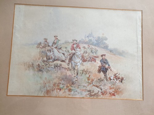 Aquarelle ancienne chasse - aquarelle,