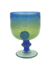 COUPE EN VERRE BULLÉ -  VERRE À PIED COULEUR VERT ET BLEU - BIOT ?