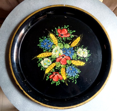 Plateau rond tole peinte - rond,