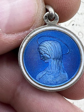 Médaille émaillée Vierge MARIE  argent massif religion silver catholic medal
