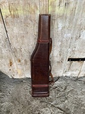 Ancien Etui Porte Fusil De Chasse En Cuir Croco Marron Vintage #B859