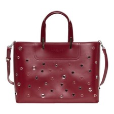 Lamarthe Fino Femmes Cuir Sac à Main en Bandoulière Bordeaux Rouge Rivets Neuf