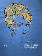 Mode Paris France coiffure 1967 peinture grande technique mixte signée