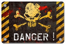 PANNEAU DANGER TETE DE MORT 10cmx7cm ZOMBIE AUTOCOLLANT STICKER DA149.