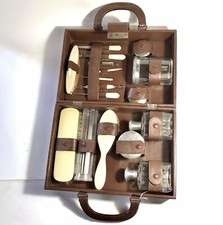 Ancien Malette Valise Cuir Nécessaire De Toilette Cristal Et Argent Massif