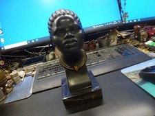 important buste d'africaine art déco,1930,métal polychrome à patine sombre,H 23c