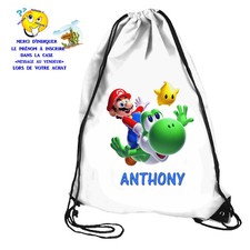 Sac de piscine, sac de gym  mario personnalise prénom au choix réf 24