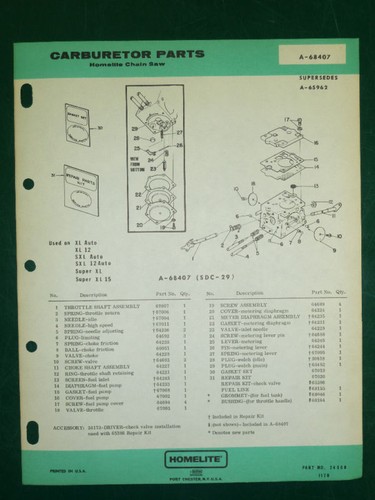 Homelite chain saw carburetor - chain,