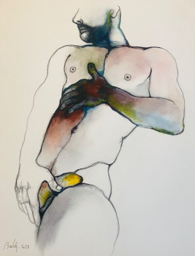 Dessin fusain homme - , nu