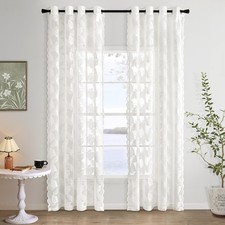 Set de 2 Rideaux en Dentelle à Œillets - Ajouré avec Motif de Feuilles Style ...