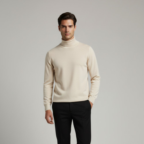Pull homme uni col - , roulé