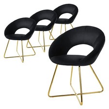 Lot de 4 chaises de salle à manger noir en velours dossier demi-coque pied doré
