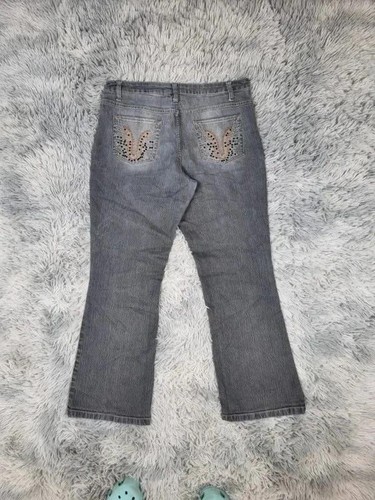 Jeans évasé gris - , brodé
