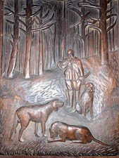 Très Belle Sculpture Forêt Noire Chasse Chien Bois Sculpté Art Brut Populaire