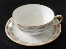 Ancien Jean Pouyat Limoges Porcelaine Double Roses Butin POY407 Set Cup & Saucer