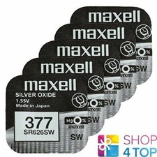 5 Maxell 377 376 SR626SW Piles Argent 1.55V Pile De Montre Exp 2028 NEUF