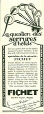 Publicité ancienne serrures Fichet 1925 issue de magazine DAM