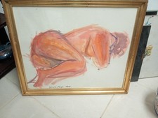 Tableau Aquarelle Ecole de Paris Femme nue allongée