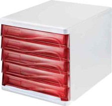 [Ref:H6219420] HELIT Bloc de classement 5 tiroirs gris clair / rouge