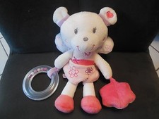 doudou peluche activités ours papillon blanc rose POMMETTE 22Cm (2 dispo)