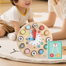 Horloge en bois, puzzle, motricité fine, aiguilles mobiles, trieur empilable,
