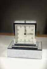 Pendulette L.Schwab Moutier Winterthur réveil tirelire art déco publicitaire