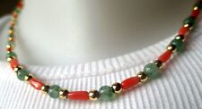 Charmant Collier couleur or perles en pierre rose vert et bijou vintage 5018