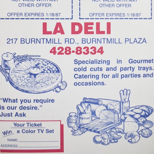 1987 deli restaurant coupon - 1987, la