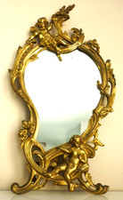 GRAND MIROIR A POSER ANCIEN, BRONZE, STYLE LOUIS XV, PUTTI, ANGELOTS, FIN XIXEME