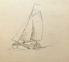 Karl Freede 1908-2000 Leer Tjalk Voilier Sur La Mer Du Nord Ostfriesland 27x24,5
