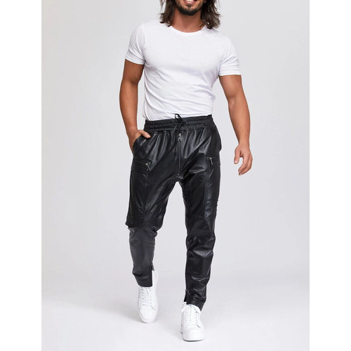 Homme pantalon noir cuir - pantalon,