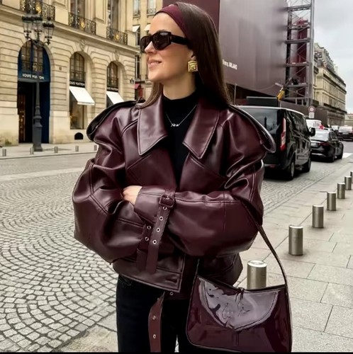 Veste cuir couleur - cuir, red