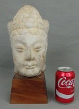 Antique Chinese Stone Marble Guanyin Head Sculpture Statue 19th / 20 th C.