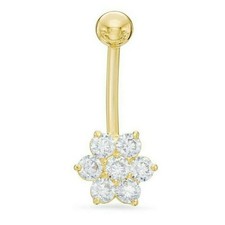 Fleur CZ Piercing Au Nombril Réel En Or Jaune Massif 14K 16G