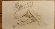 Denis SIRE pin up DESSIN ORIGINAL CRAYON signé 