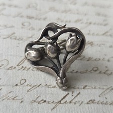 Coulant de Sautoir Coulisseau Art Nouveau 1900 Tulipes Métal Argenté Jugendstil