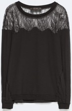 ZARA  sweat noir dentelle  L
