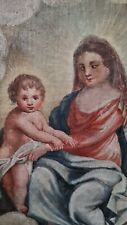 Vierge A L'enfant Anges  tableau Religieux Huile Sur Toile Double Face  XVIIIe
