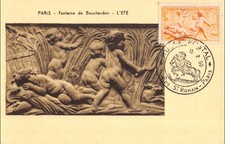 Carte maximum - n° 859 - Le printemps bas relief par Bouchardon - Rousseurs auto