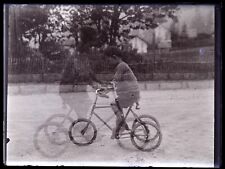 Enfant Tricycle Double exposition PHOTO NEGATIVE c1920 Plaque Vintage 