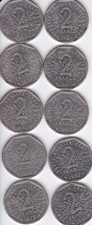 LOT DE 10 PIECES DE 2 FRANCS SEMEUSE. 1979 + 1980 + 1981 + 1982 .  TRES BON ETAT