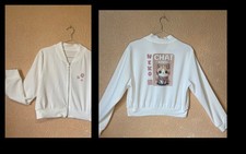 Veste blanche gilet chat kawaii fleur rose kanji neko Japan cosplay  