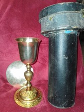 ANCIEN CALICE PATENE/COUPE ARGENT VERMEIL MINERVE/PIED METAL doré/XIXè/H.25cm