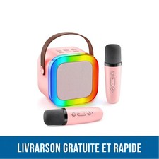 Karaoké Enfant Adulte 2 Micros sans fil Bluetooth LED Enceinte Cadeau Noël