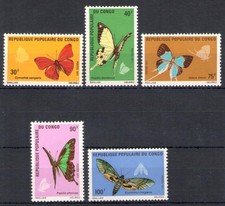 1971 Congo, papillons - Yvert n°303-07 - 5 valeurs - MNH**
