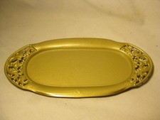vintage ornate metal Japanese tray Japan oval scroll heart leaf 8.75" dish 